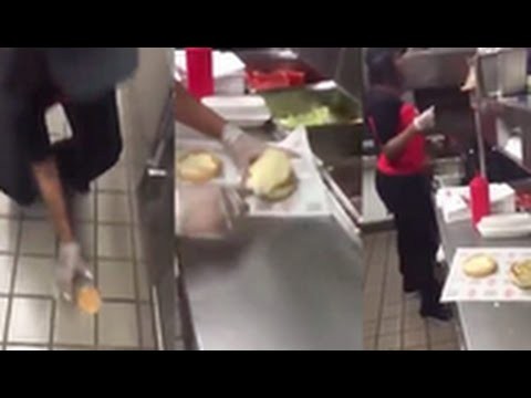 Just Foul: Checkers Employee Makes A Burger After Wiping Bun On The Floor!